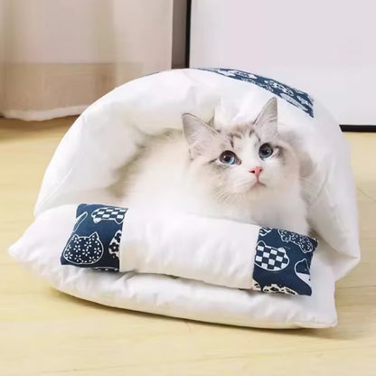 Cat Sleeping Bag Removable Warm Cat Beds Winter Deep Sleep Pet Dog Bed House Cats Nest Cushion with Pillow Cat Supplies